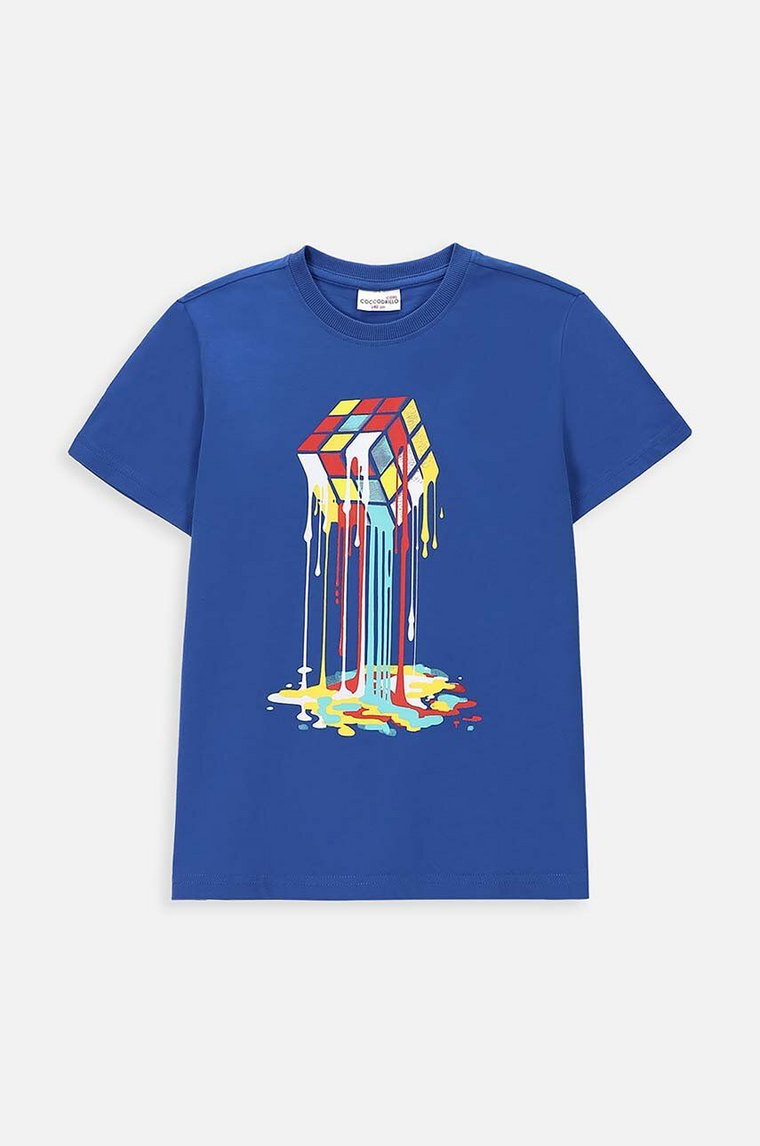 Coccodrillo t-shirt bawełniany dziecięcy kolor granatowy z nadrukiem
