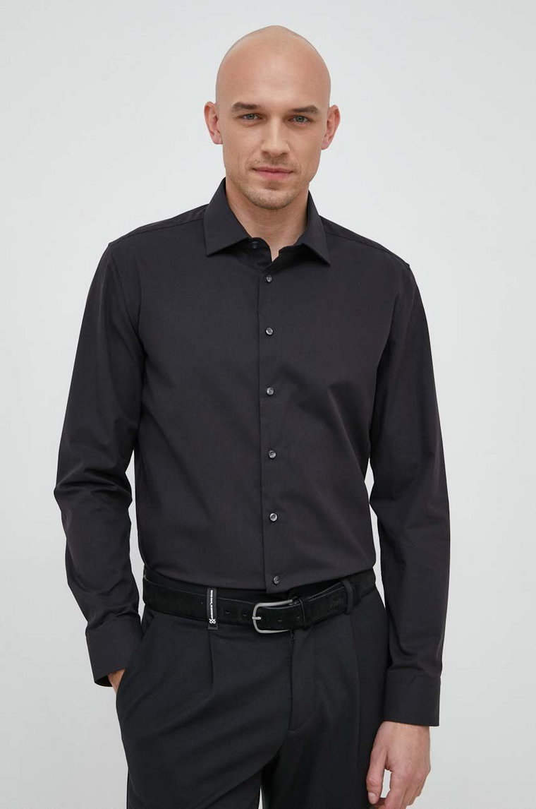 Seidensticker koszula bawełniana męska kolor czarny slim z kołnierzykiem klasycznym 01.675198