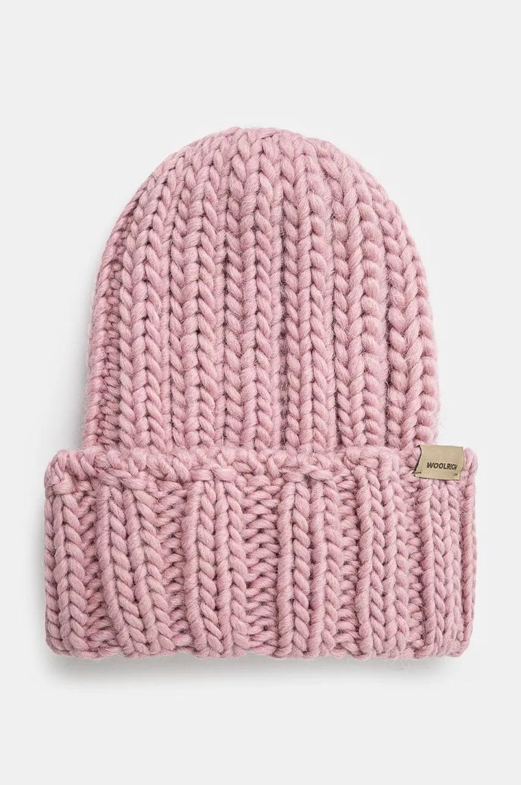 Woolrich czapka wełniana Chunky Beanie kolor różowy z grubej dzianiny wełniana CFWWAC0196FRUF0766