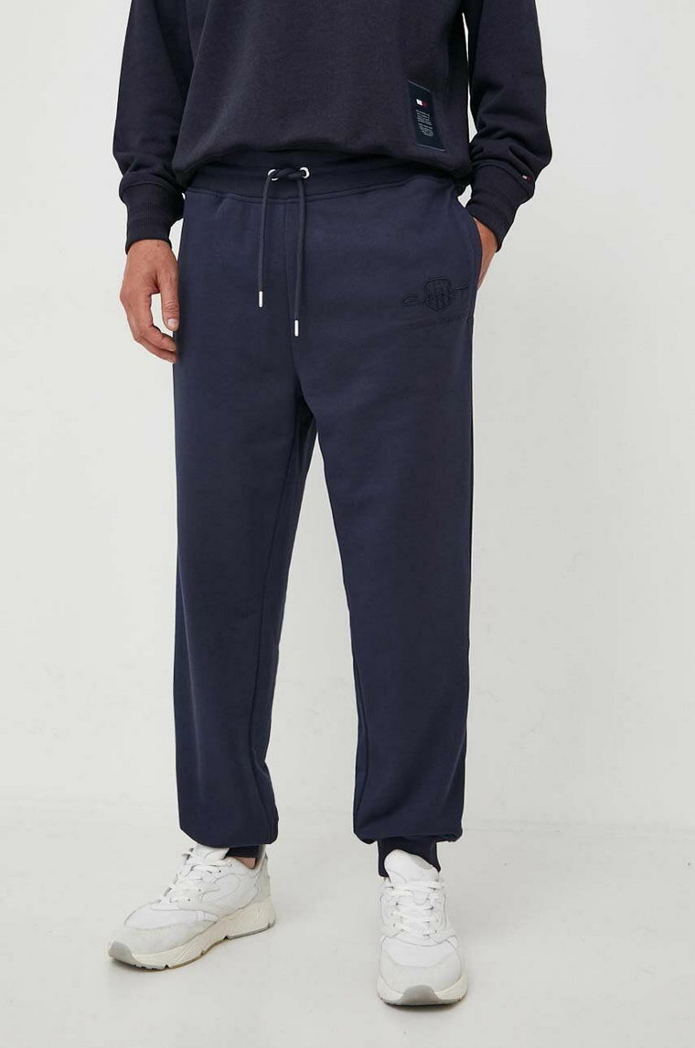 Gant spodnie dresowe bawełniane kolor granatowy gładkie