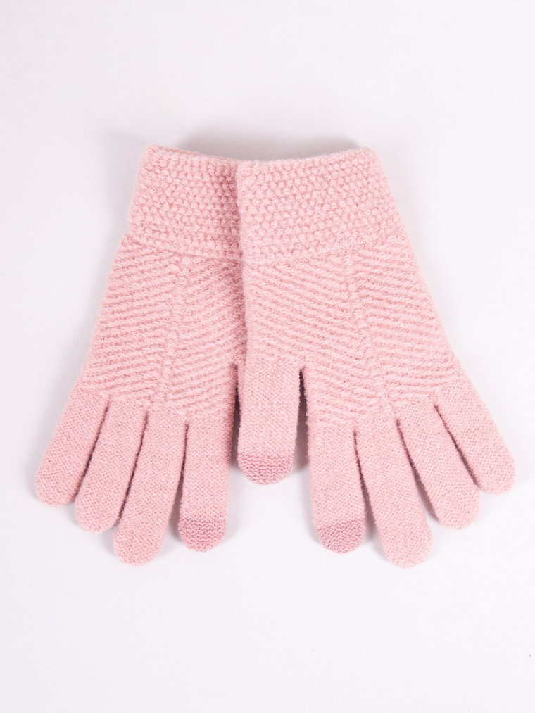 Rękawiczki dziewczęce pięciopalczaste strukturalne różowe dotykowe 18