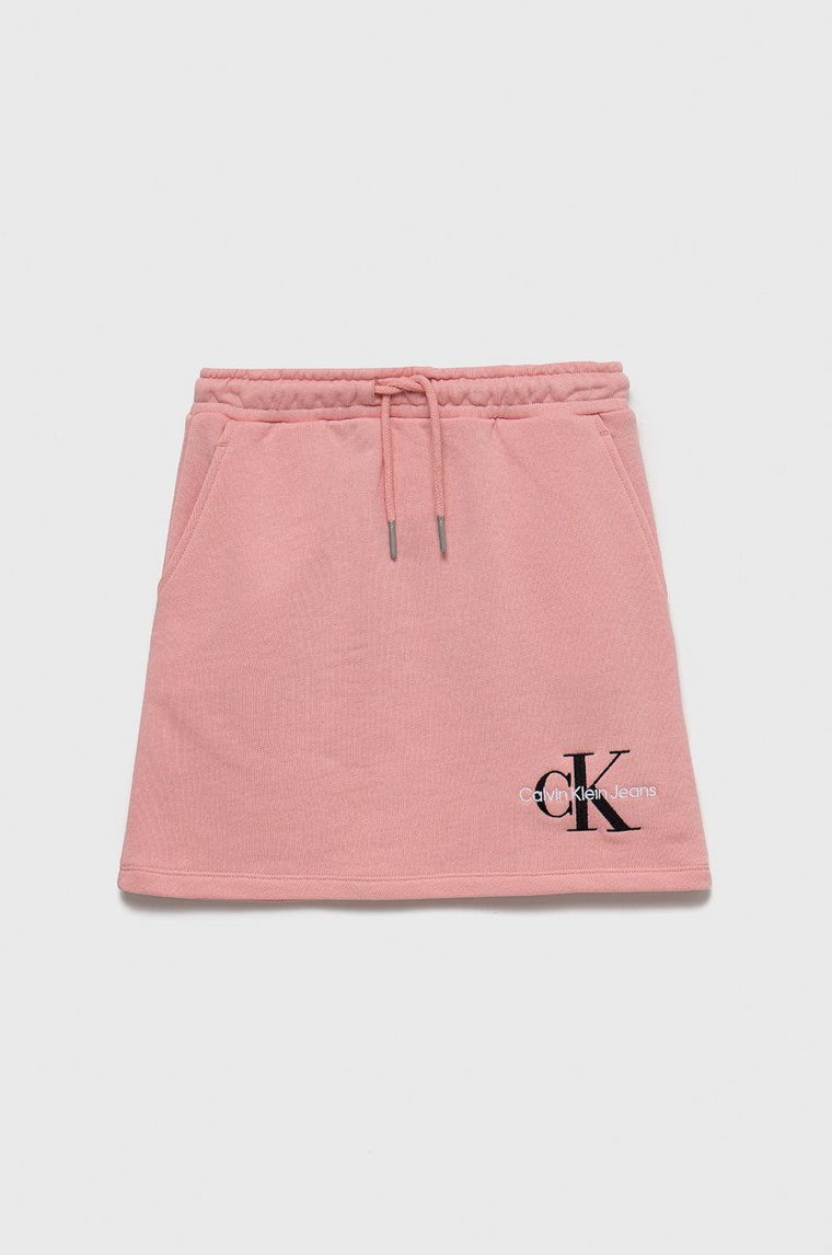 Calvin Klein Jeans spódnica bawełniana dziecięca IG0IG01578.9BYY kolor różowy mini prosta