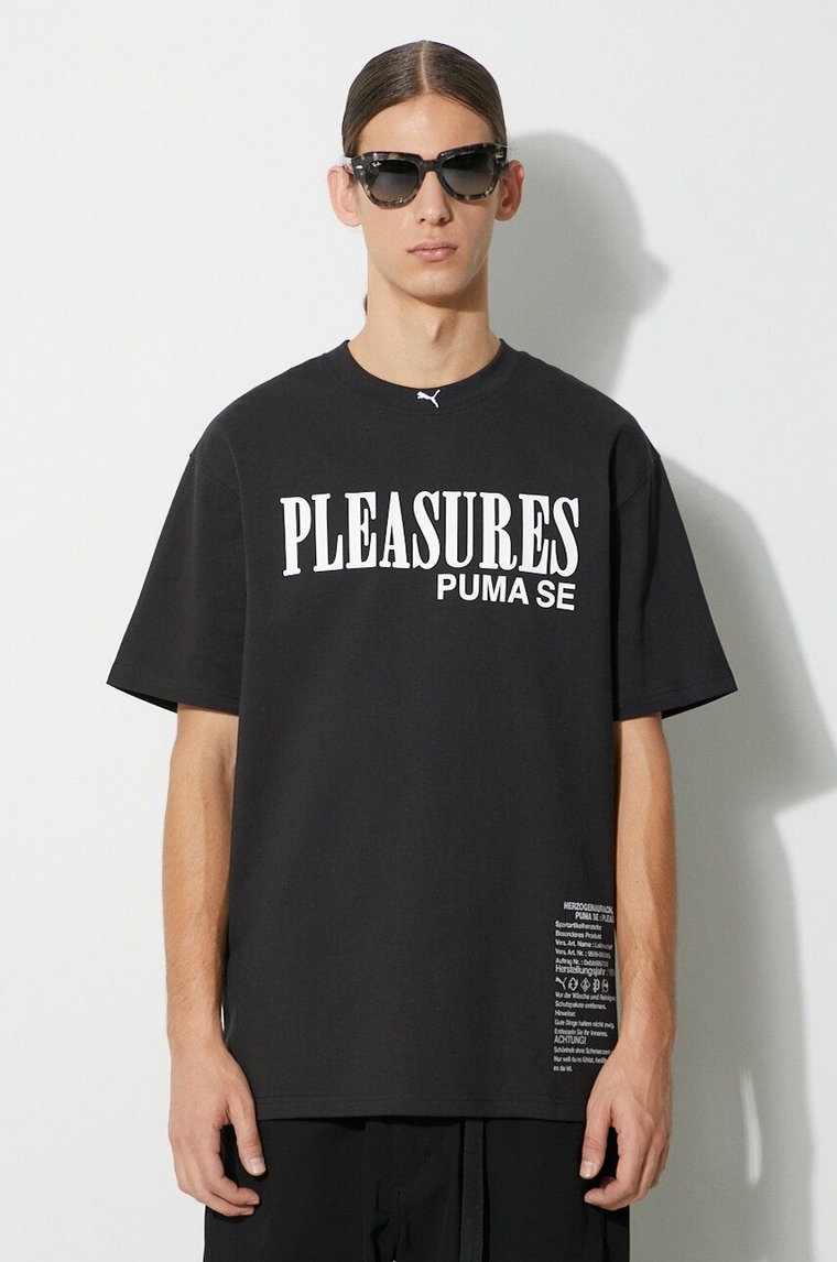 Puma t-shirt bawełniany PUMA x PLEASURES Typo Tee męski kolor czarny z nadrukiem 620878