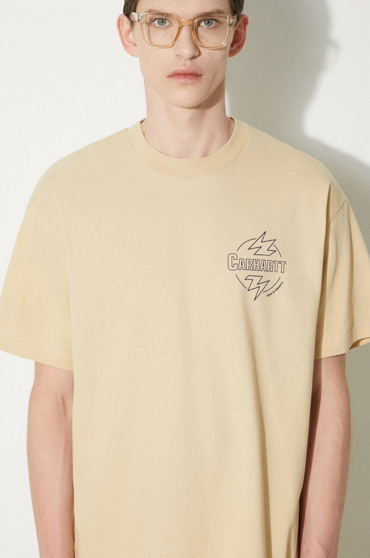 Carhartt WIP t-shirt bawełniany Ablaze męski kolor beżowy z nadrukiem I033639.2ARXX