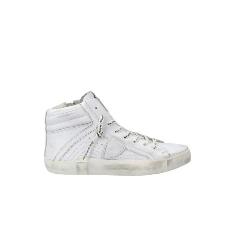 Vintage Pop Wysokie Sneakersy w Białej Skórze Philippe Model