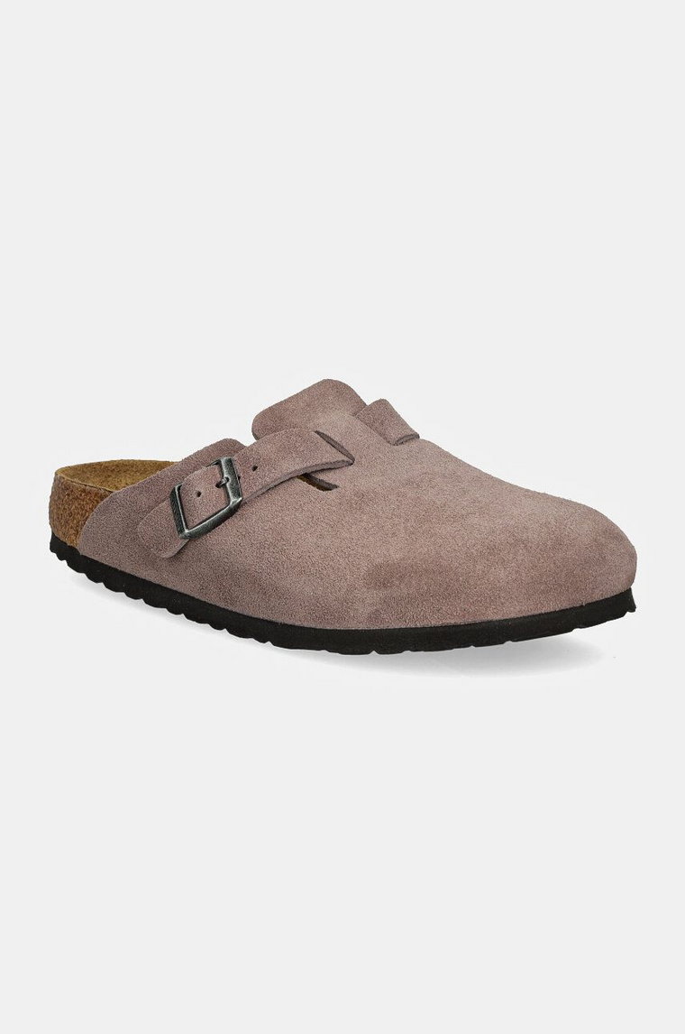 Birkenstock klapki zamszowe Boston damskie kolor fioletowy 1028375