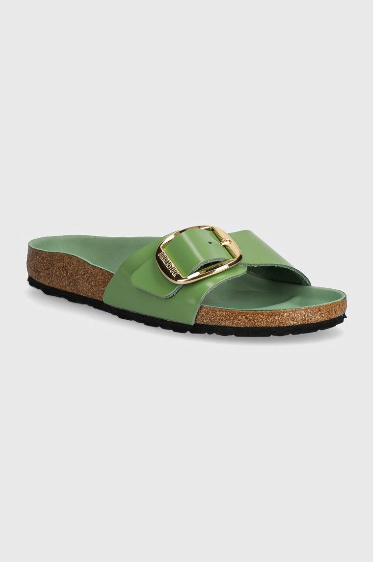 Birkenstock klapki skórzane Madrid Big Buckle damskie kolor zielony 1028738