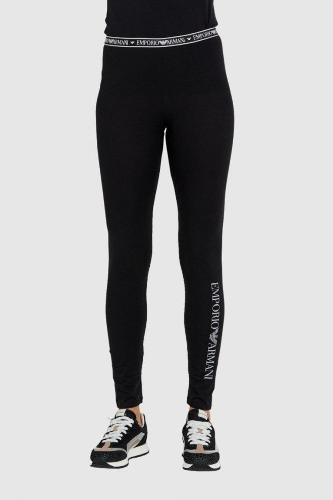 EMPORIO ARMANI Czarne legginsy damskie ze srebrnym logo slim fit