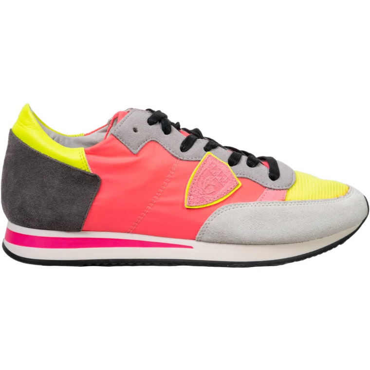 Fluorescencyjne żółto-różowe sneakersy zamszowe Philippe Model