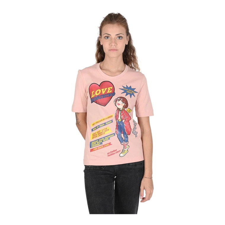 Różowa Bawełniana Koszulka Love Moschino