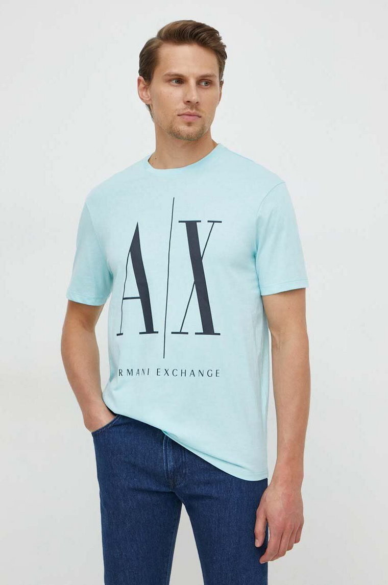 Armani Exchange t-shirt bawełniany kolor turkusowy z nadrukiem 8NZTPA ZJH4Z NOS