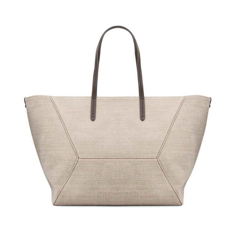 Torba Canvas Shopper z Rączkami z Skóry Brunello Cucinelli