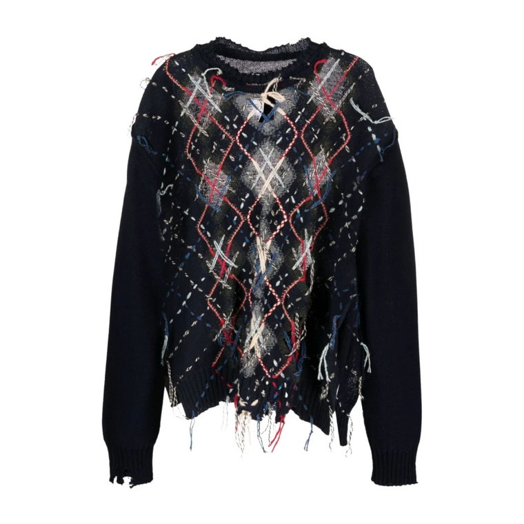 Sweter z kontrastowymi szwami i wzorem Argyle Maison Margiela