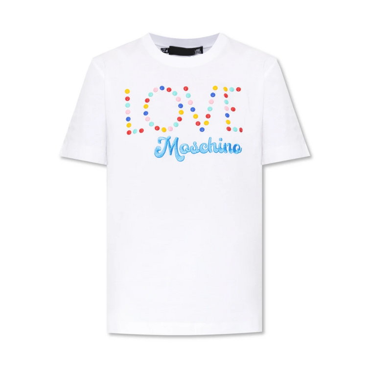 Koszulka z Wielokolorowym Aplikacją z Bawełny Love Moschino