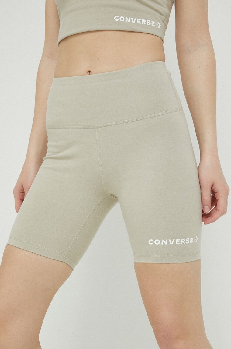 Converse szorty damskie kolor beżowy z nadrukiem high waist 10024539.A02-BEACHSTONE