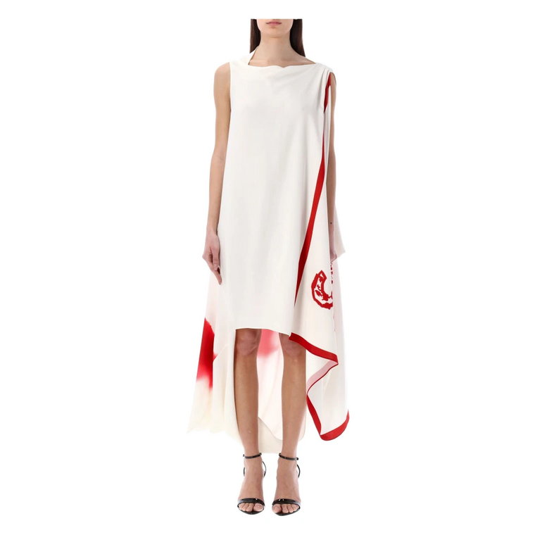 Asymetryczna Sukienka z Nadrukiem, Biało-Czerwona Ss23 Salvatore Ferragamo