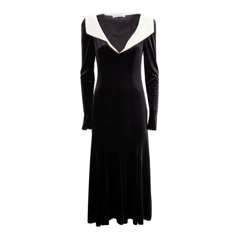 Czarna Sukienka Maxi z Off-White Kołnierzykiem Philosophy di Lorenzo Serafini