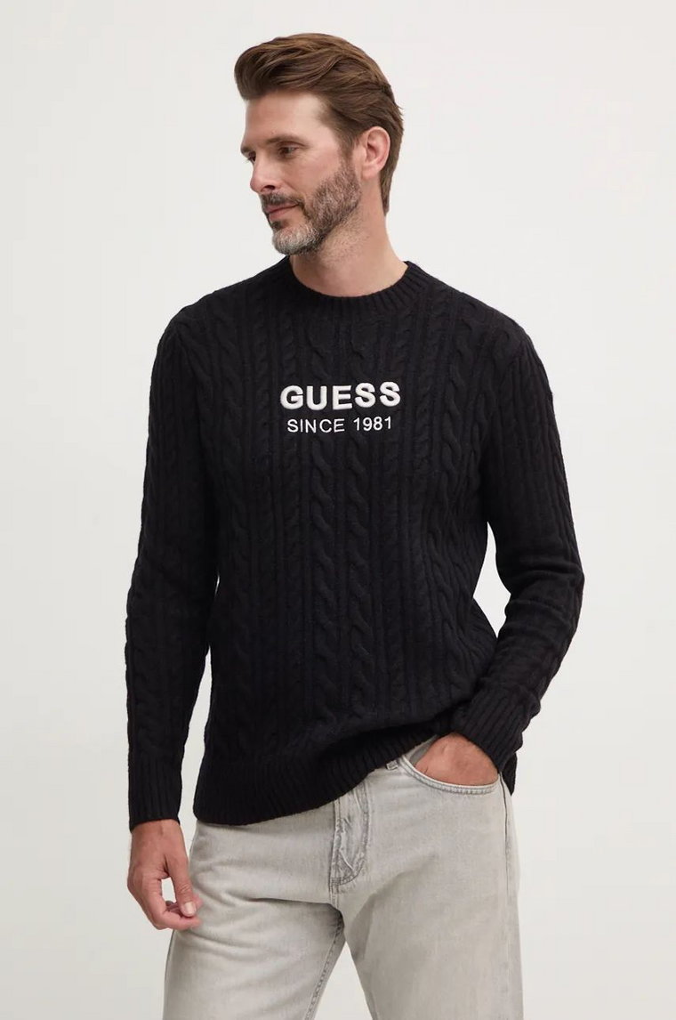 Guess sweter z domieszką wełny ELWYN męski kolor czarny  M4BR11.Z3HA2