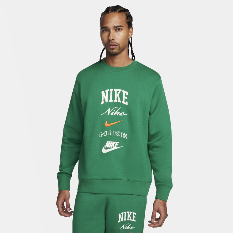 Męska bluza dresowa z długim rękawem i półokrągłym dekoltem Nike Club Fleece - Szary