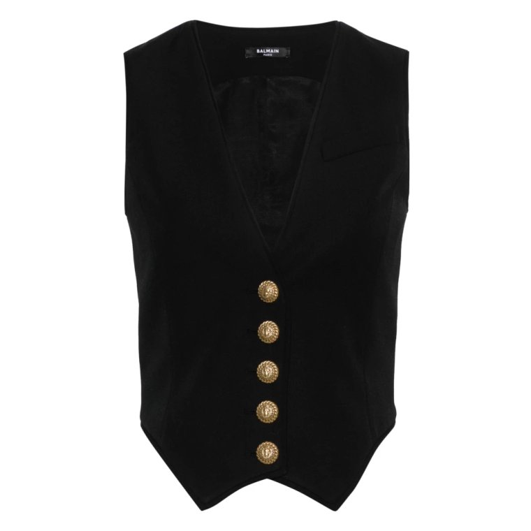 Elegancki Czarny Top z Wełny Balmain