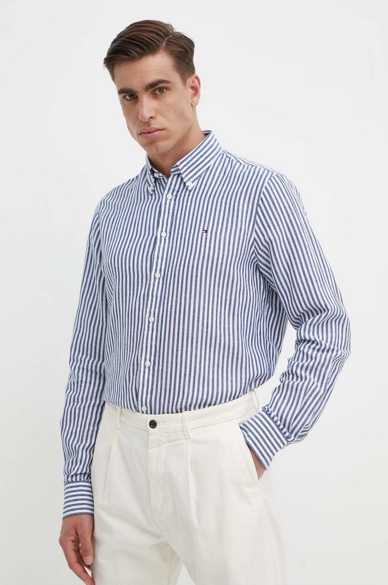 Tommy Hilfiger koszula męska kolor granatowy slim z kołnierzykiem button-down MW0MW34633