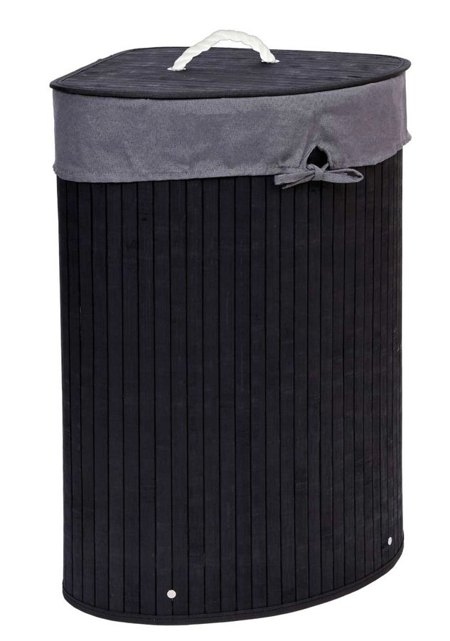 Czarny narożny bambusowy kosz na pranie - Vexo