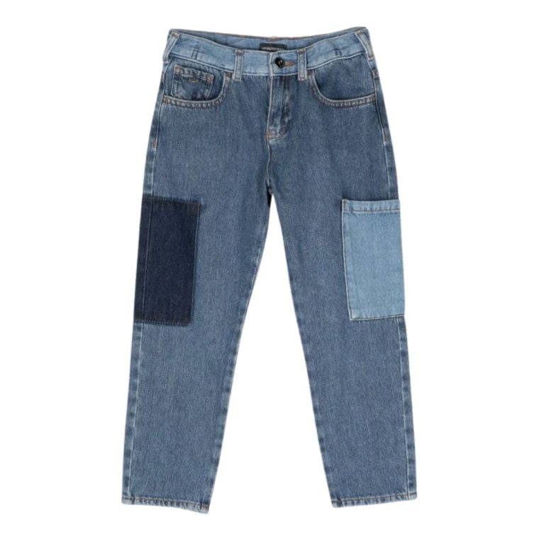 Niebieskie Junior Jeans z Kontrastowymi Naszywkami Emporio Armani