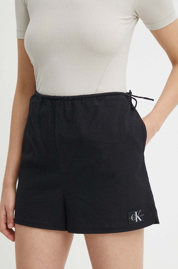 Calvin Klein Jeans szorty bawełniane kolor czarny gładkie high waist