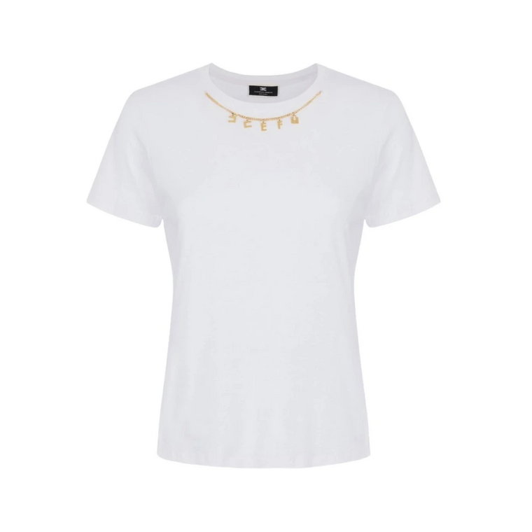 Złoty Charm Jersey T-Shirt Elisabetta Franchi