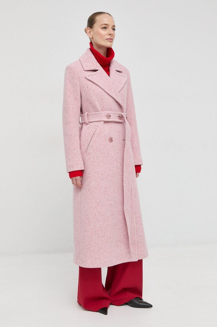Beatrice B płaszcz wełniany kolor różowy przejściowy dwurzędowy