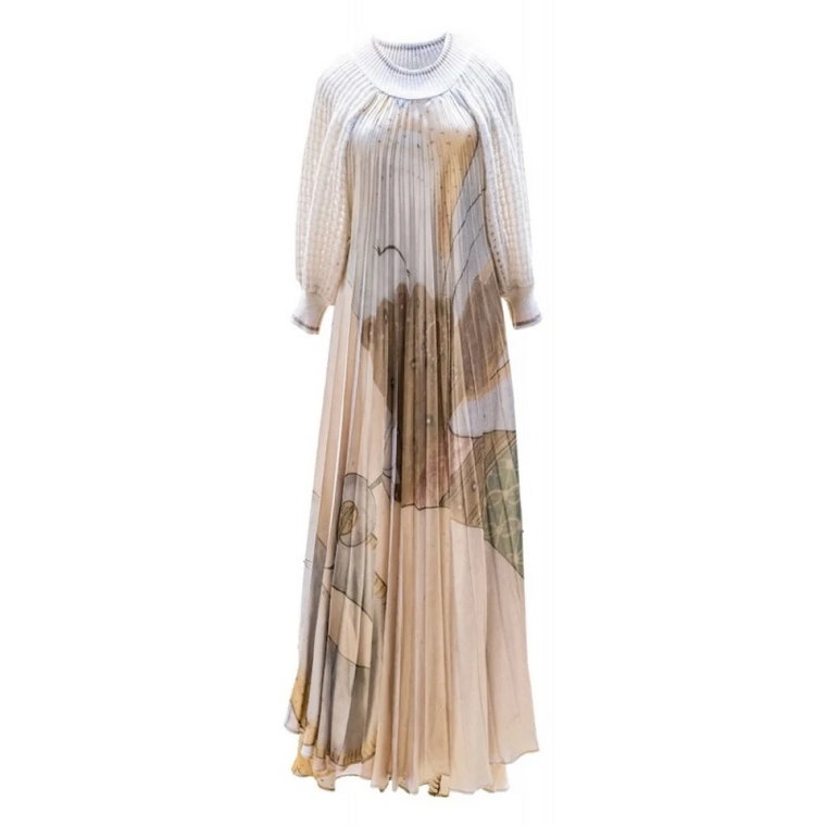 Długa Sukienka z nadrukiem i plisami z wiskozy Mes Demoiselles
