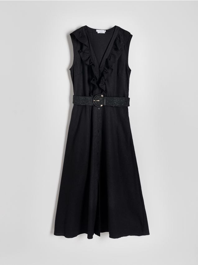 Reserved - Sukienka z lnem - czarny