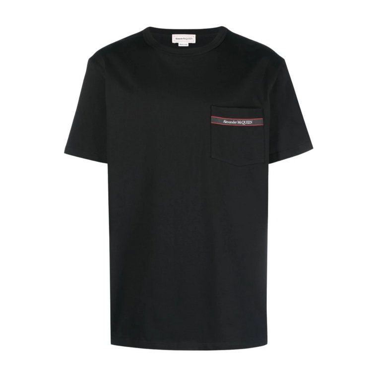 Czarna koszulka z nadrukiem logo i kieszenią Alexander McQueen
