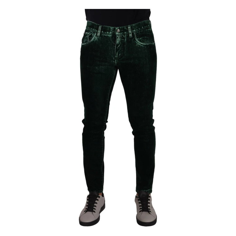 Zjawiskowe Zielone Spodnie Skinny z Denimu Dolce & Gabbana