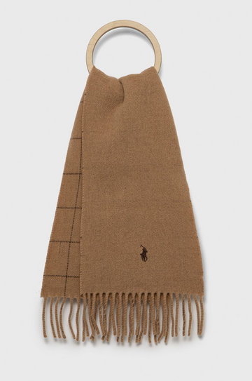 Polo Ralph Lauren szalik wełniany kolor brązowy gładki