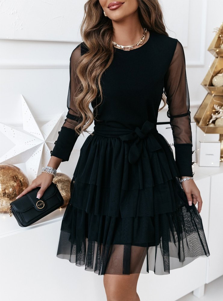 Czarna rozkloszowana sukienka z tiulem Pamiaa - czarny