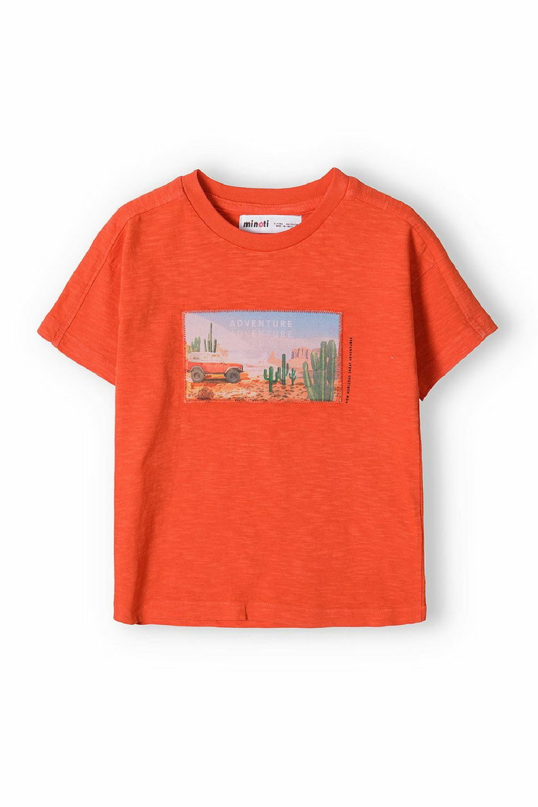 Pomarańczowy t-shirt bawełniany dla chłopca z nadrukiem