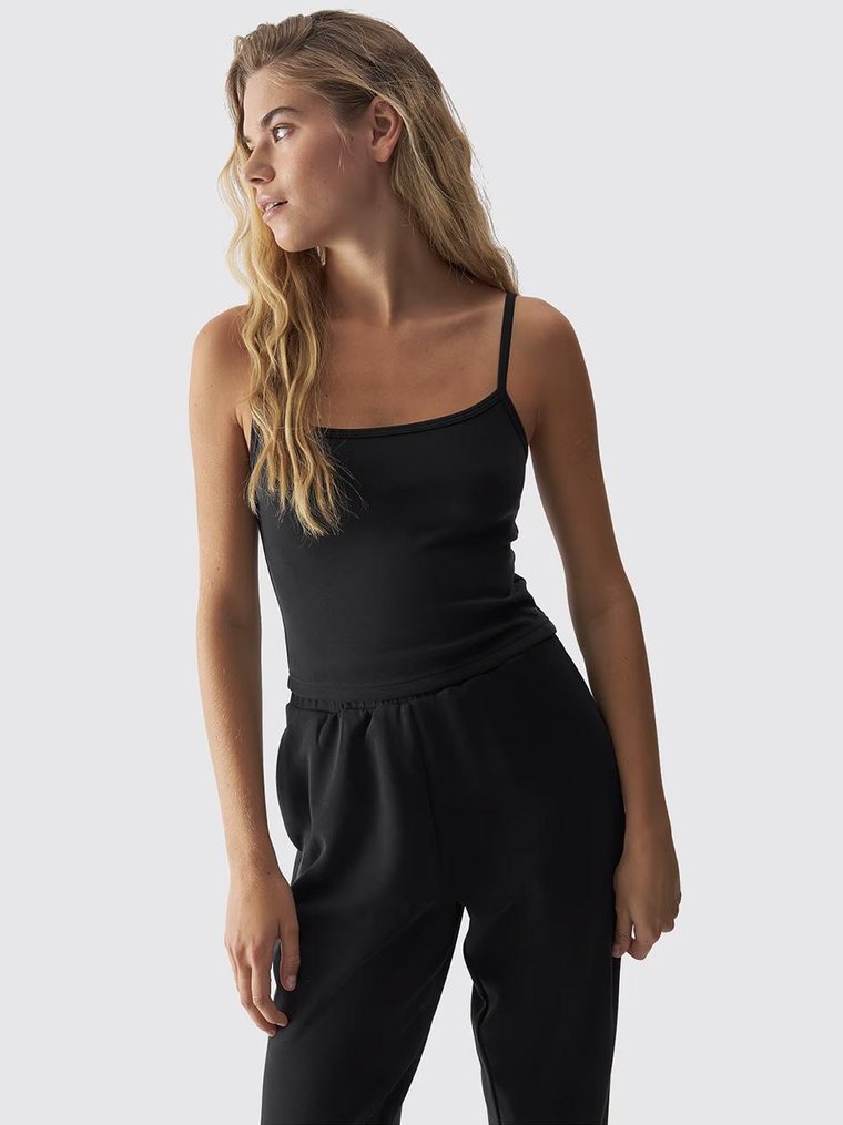 Crop Top Na Ramiączkach Slim Damski Czarny 4F Classic