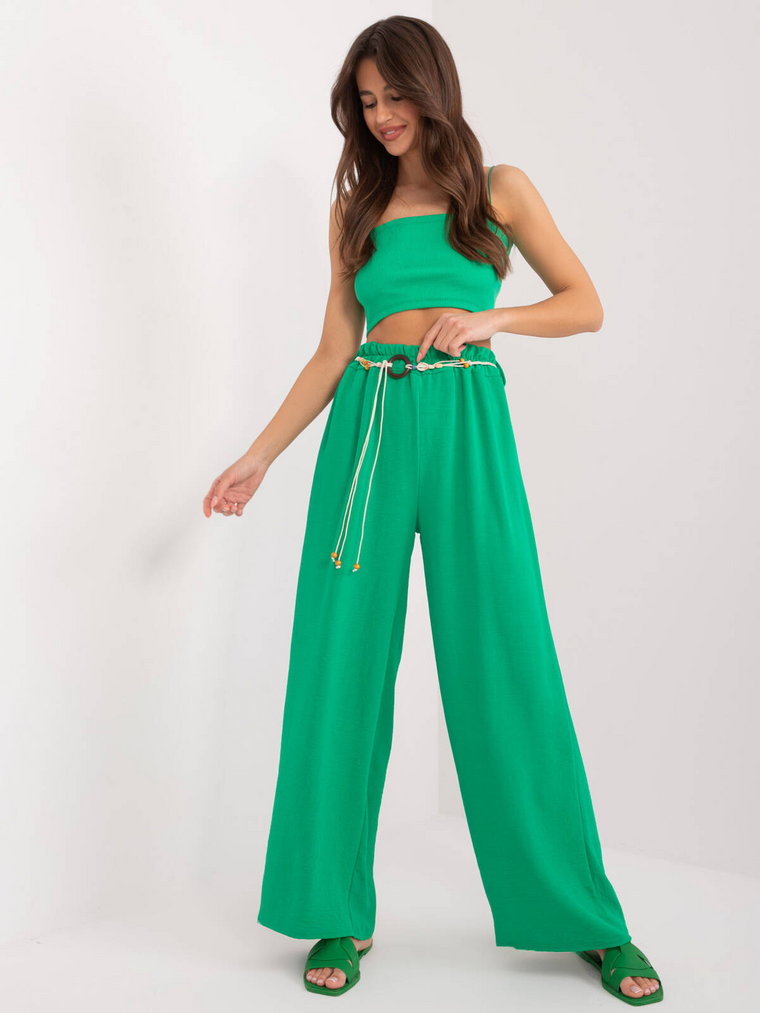 Spodnie z materiału zielony casual materiałowe nogawka prosta pasek