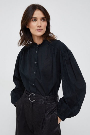GAP koszula bawełniana damska kolor czarny relaxed ze stójką