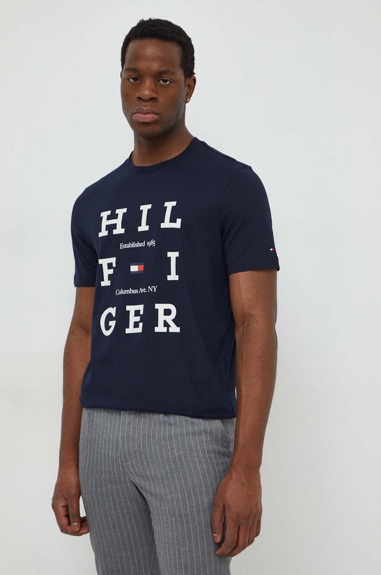 Tommy Hilfiger t-shirt bawełniany męski kolor granatowy z nadrukiem MW0MW33690