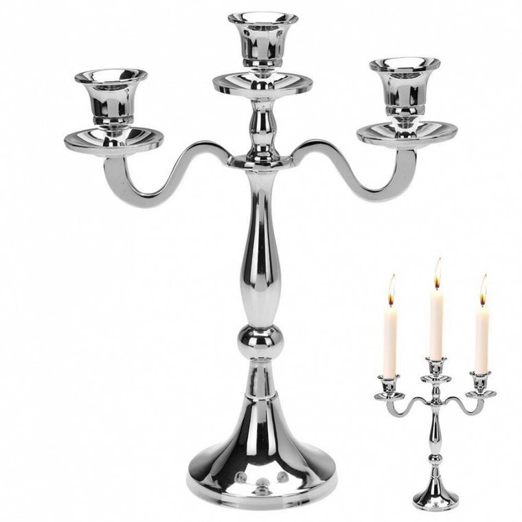 Świecznik srebrny, kandelabr 3-ramienny, stojak na świece, podstawka, na świeczkę kod: O-569101