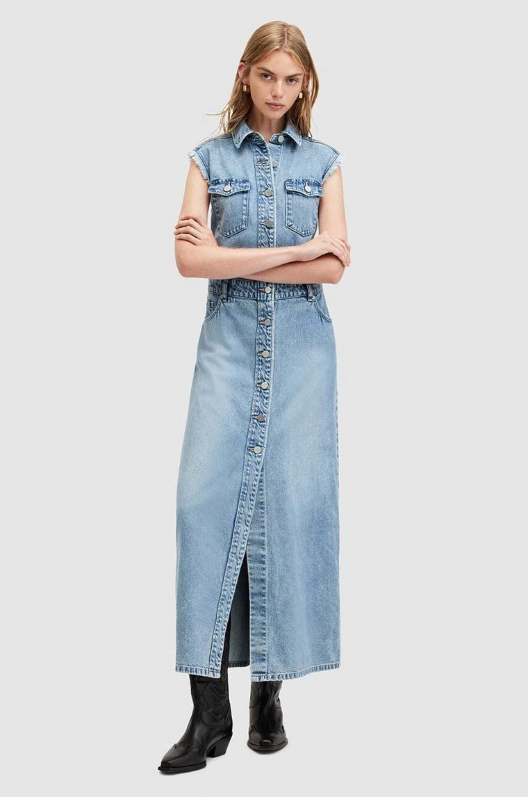 AllSaints sukienka jeansowa BLAIR DENIM DRESS kolor niebieski maxi prosta W183DA