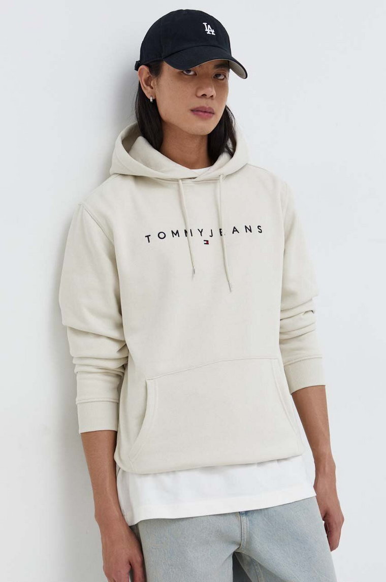 Tommy Jeans bluza męska kolor beżowy z kapturem z aplikacją DM0DM17985