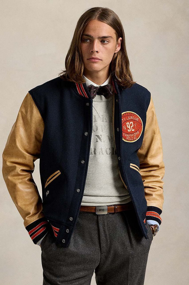 Polo Ralph Lauren kurtka bomber Polo Varsity Jacket męski kolor niebieski przejściowa 710949941