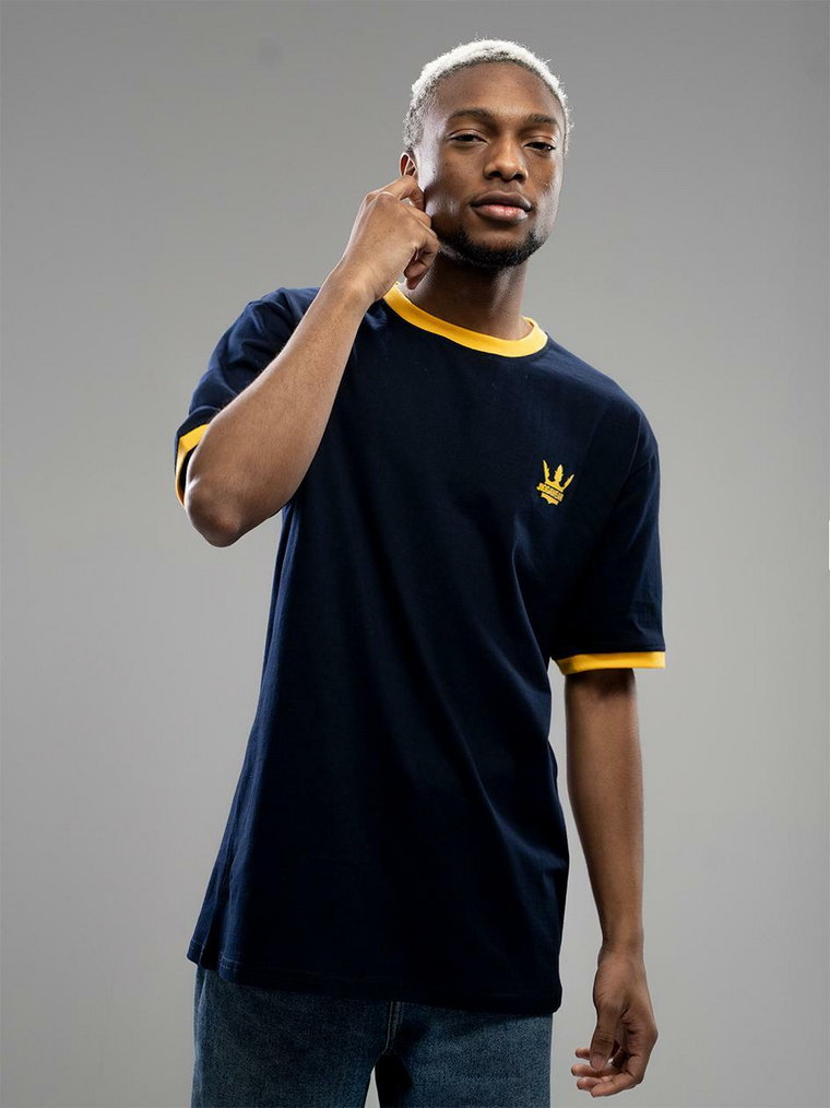T-Shirt Męski Jigga Wear Contrast Granatowy / Żółty