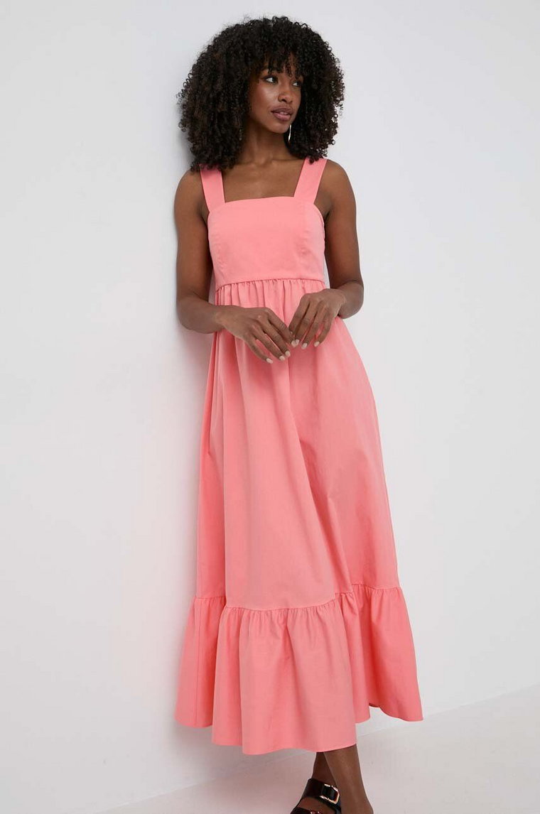 BOSS sukienka kolor fioletowy maxi rozkloszowana