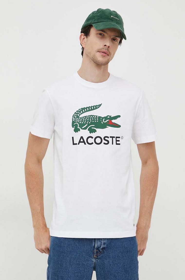 Lacoste t-shirt bawełniany kolor biały z nadrukiem