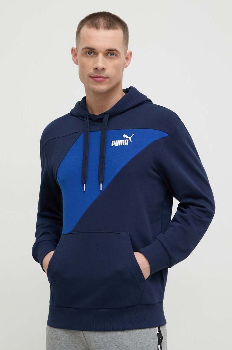 Puma bluza POWER męska kolor granatowy z kapturem wzorzysta 678931