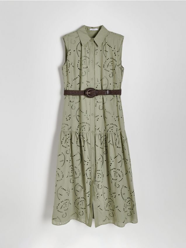 Reserved - Sukienka z paskiem - oliwkowy